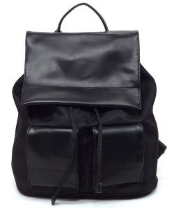 Drawstring Flap Backpack CHU018 BLACK